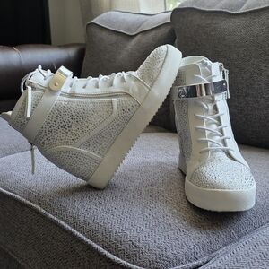 Shoe Dazzle White and Silver High-Top Sneakers